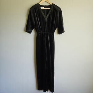Vtg Velvet Jumpsuit Womens Size M Black Sequin Trim Wide Leg ILGWU 80s Glam
